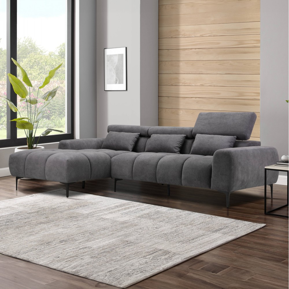 ΚΑΝΑΠΕΣ ΑΡΙΣΤΕΡΗ ΓΩΝΙΑ DIVYA HM3267.02L ΣΥΝΘ.SUEDE ΓΚΡΙ 264x175x99Υεκ.