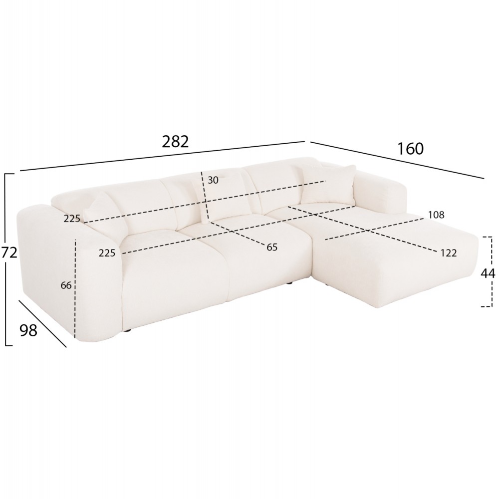 ΚΑΝΑΠΕΣ ΓΩΝΙΑ BRICKEN HM3275.02R ΛΕΥΚΟ ΥΦΑΣΜΑ 110-282x98-160x72Υεκ.