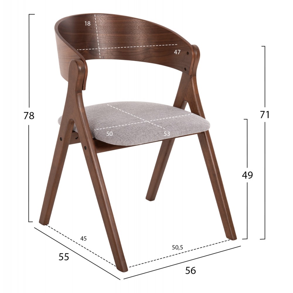 ΚΑΡΕΚΛΑ NEKKER HM9739.01 RUBBERWOOD ΣΕ ΚΑΡΥΔΙ-ΓΚΡΙ ΥΦΑΣΜΑ ΚΑΘΙΣΜΑ 56x55x78Yεκ.