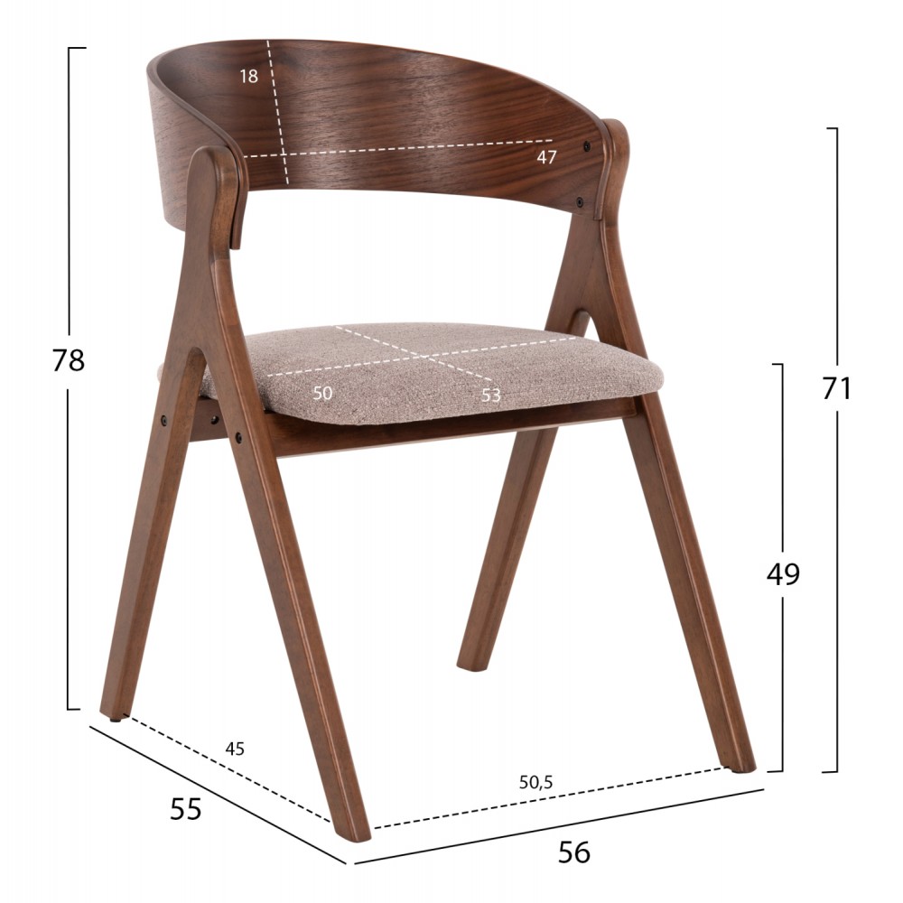 ΚΑΡΕΚΛΑ NEKKER HM9739.02 RUBBERWOOD ΣΕ ΚΑΡΥΔΙ-ΓΚΡΙ ΥΦΑΣΜΑ ΚΑΘΙΣΜΑ 56x55x78Yεκ.