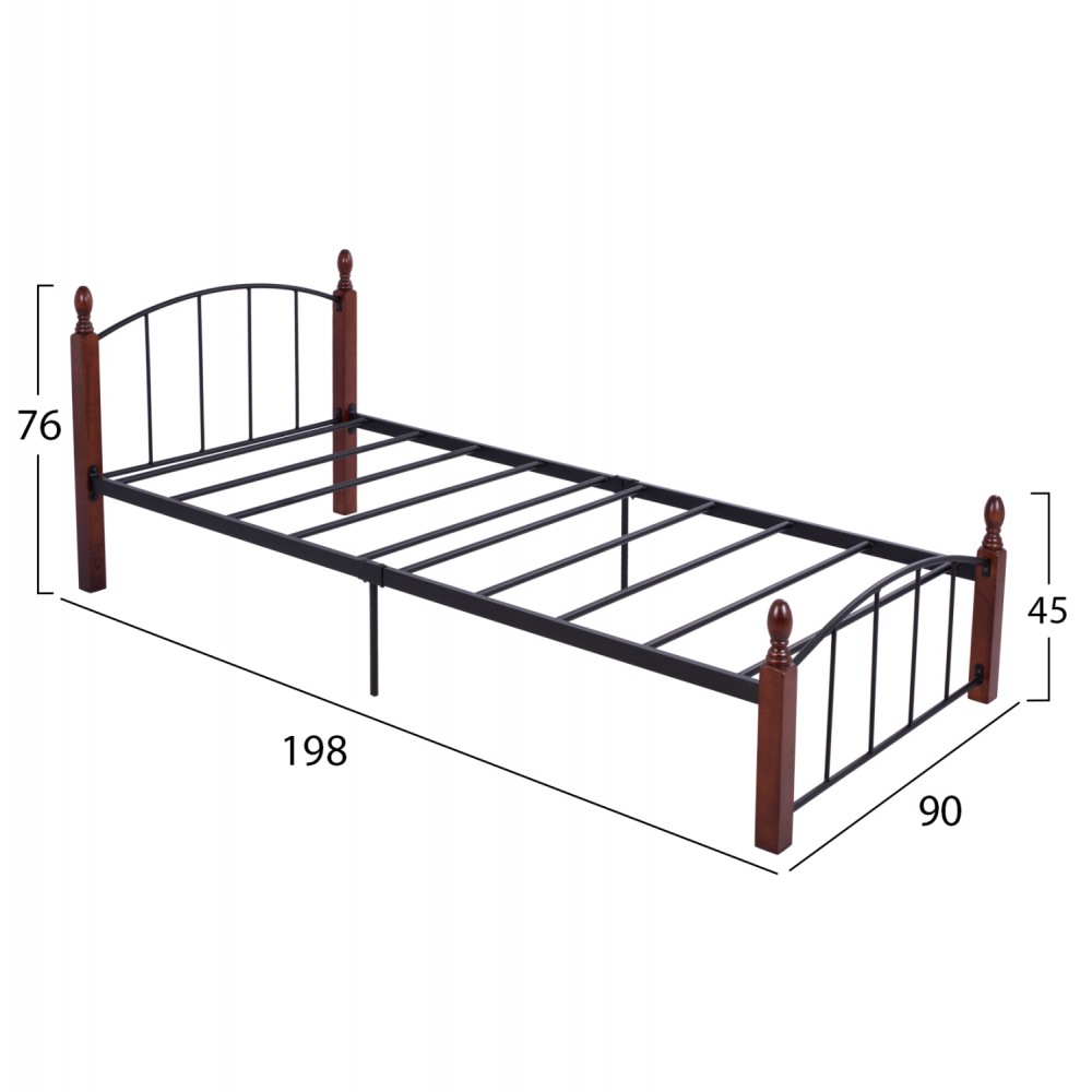 ΚΡΕΒΑΤΙ MAKAI ΜΕΤΑΛΛΟ ΞΥΛΟ ΚΑΡΥΔΙ ΣΤΡΩΜΑ 90X190 HM381