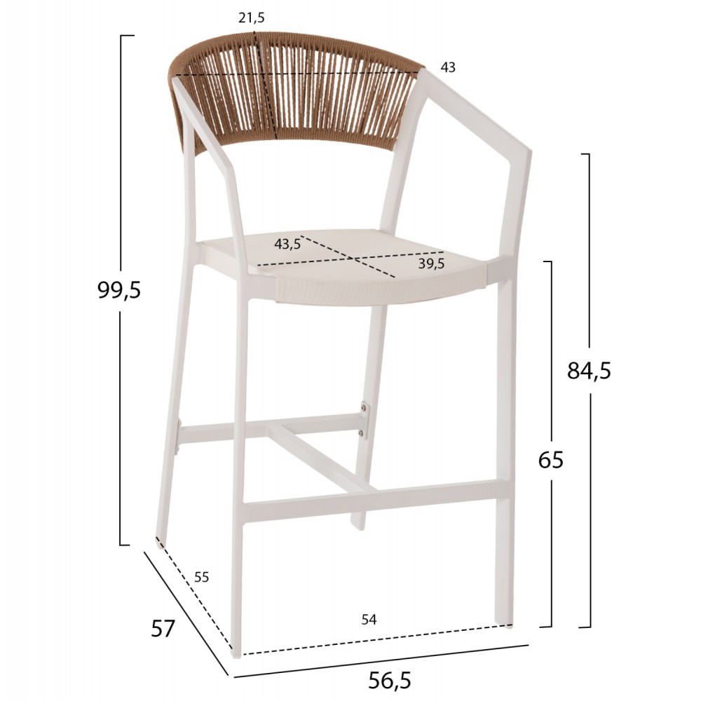 ΣΚΑΜΠΟ ΑΛΟΥΜΙΝΙΟΥ HM5892.12 ΜΕΣΑΙΟΥ ΥΨΟΥΣ RATTAN & TEXTLINE ΛΕΥΚΟ ΜΠΕΖ 55x56,5x99Y