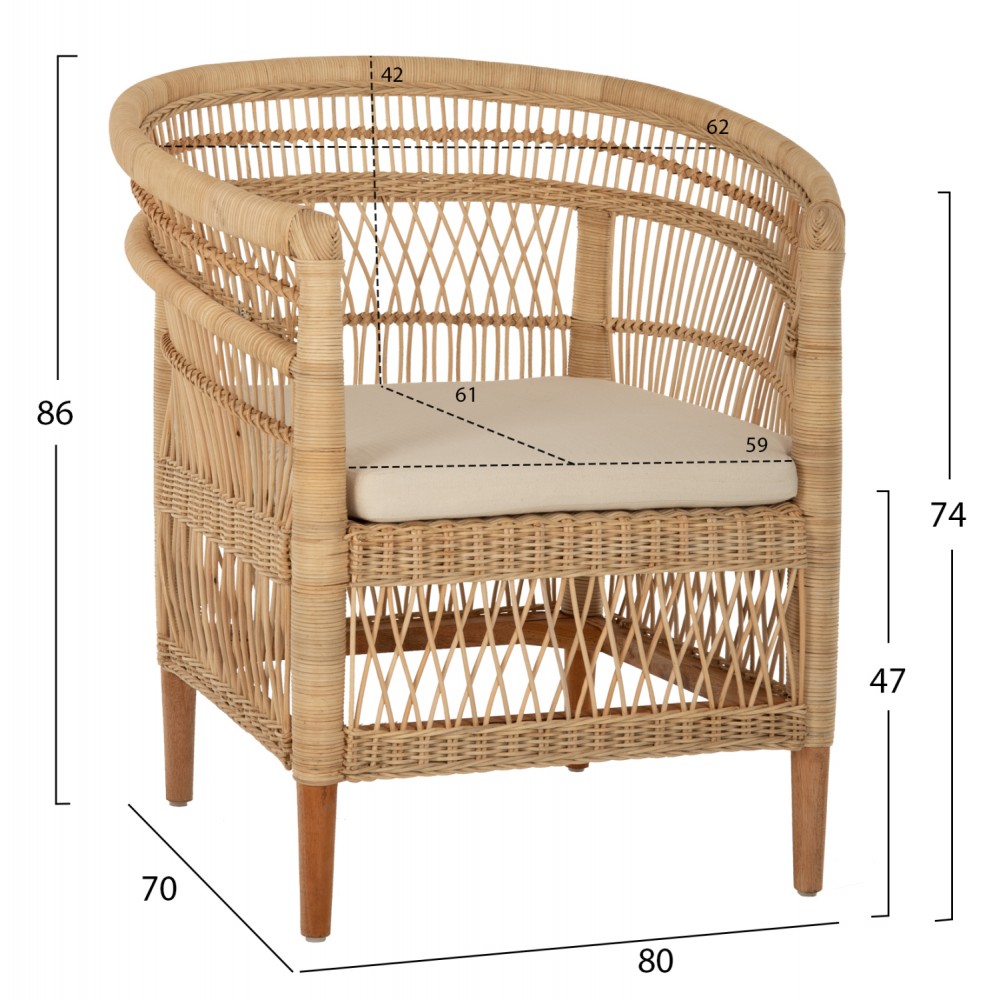 ΠΟΛΥΘΡΟΝΑ MALAWI HM9635.04 ΞΥΛΟ ΜΑΟΝΙ ΕΠΕΝΔΥΣΗ RATTAN ΛΕΥΚΟ ΜΑΞΙΛΑΡΙ ΚΑΘΙΣΜΑΤΟΣ 80x70x86Υεκ.