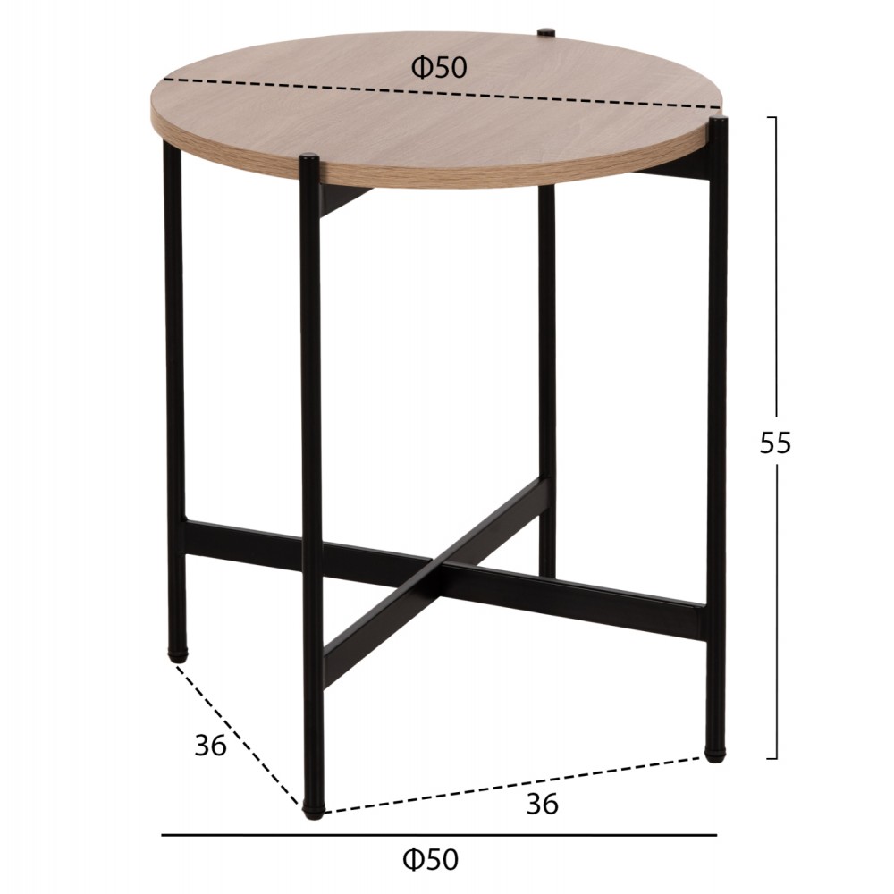 ΒΟΗΘΗΤΙΚΟ ΤΡΑΠΕΖΙ HM9589.03 MDF SONAMA-ΜΑΥΡΗ ΜΕΤΑΛΛΙΚΗ ΒΑΣΗ Φ50x55Υεκ.