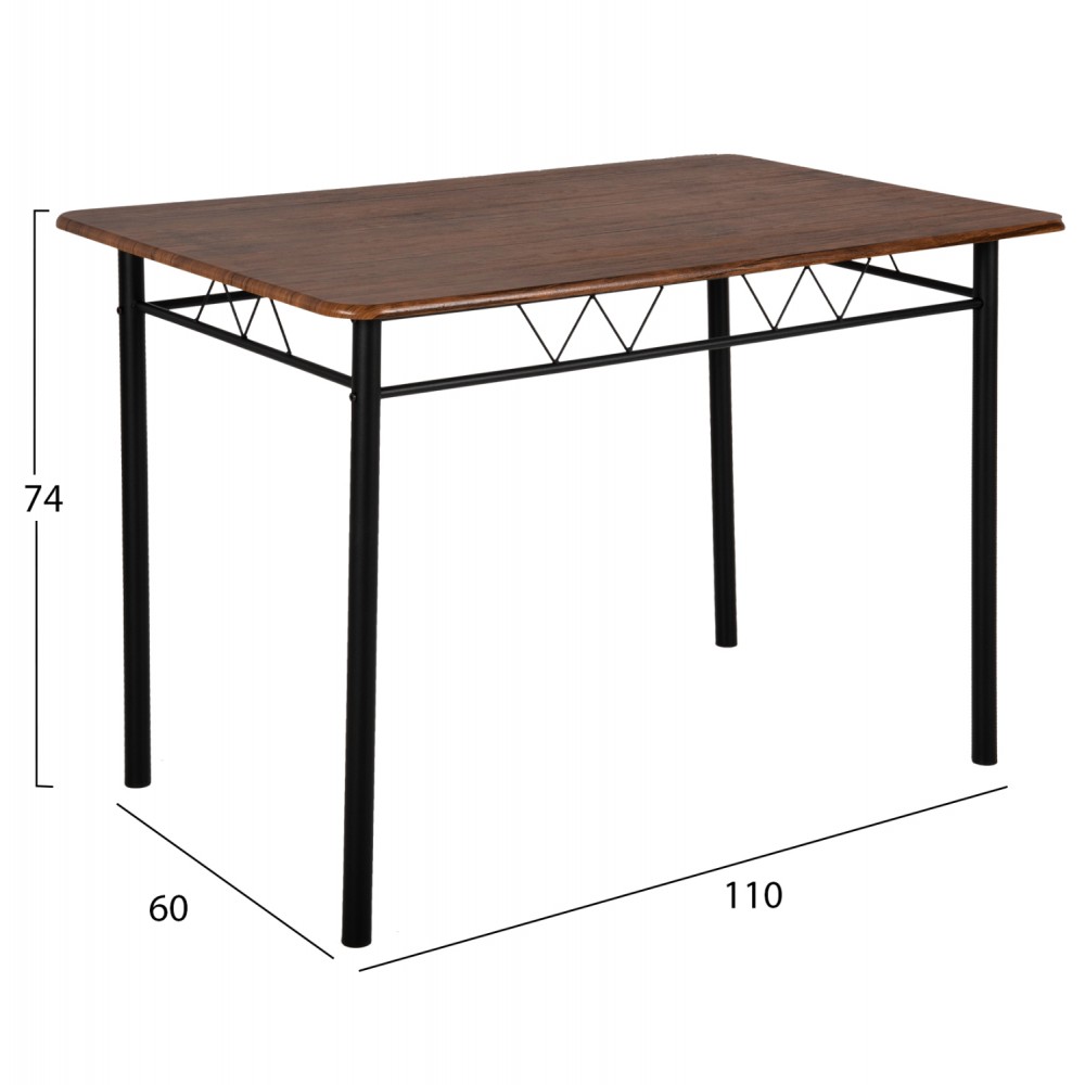 ΣΕΤ ΤΡΑΠΕΖΑΡΙΑΣ 5ΤΜΧ PEARY HM9416.11 ΜΕΤΑΛΛΟ ΜΑΥΡΟ-MDF ΚΑΡΥΔΙ 110x60x74Yεκ.