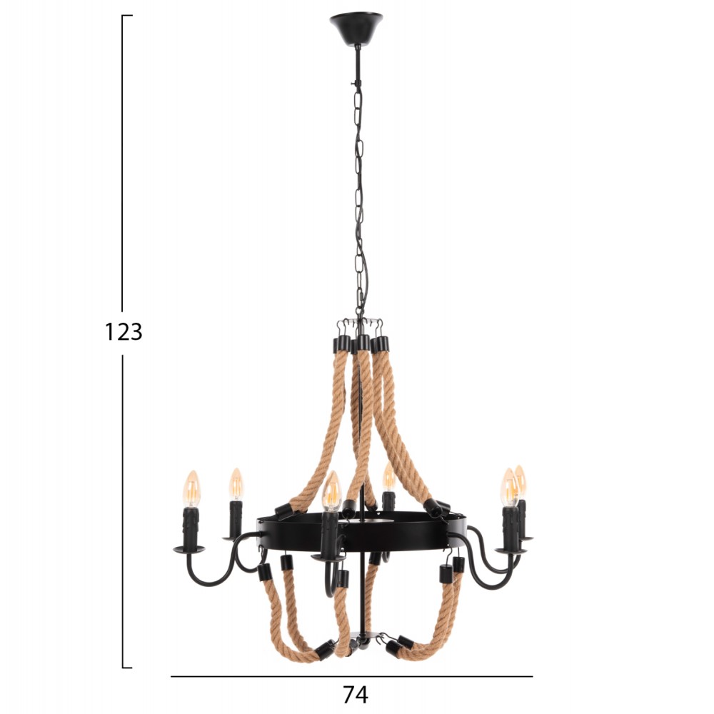 ΦΩΤΙΣΤΙΚΟ ΟΡΟΦΗΣ ΚΡΕΜΑΣΤΟ HM4177 6-ΦΩΤΟ ΣΧΟΙΝΙ ΚΑΙ ΜΑΥΡΟ ΜΕΤΑΛΛΟ 74x74x123Υεκ.