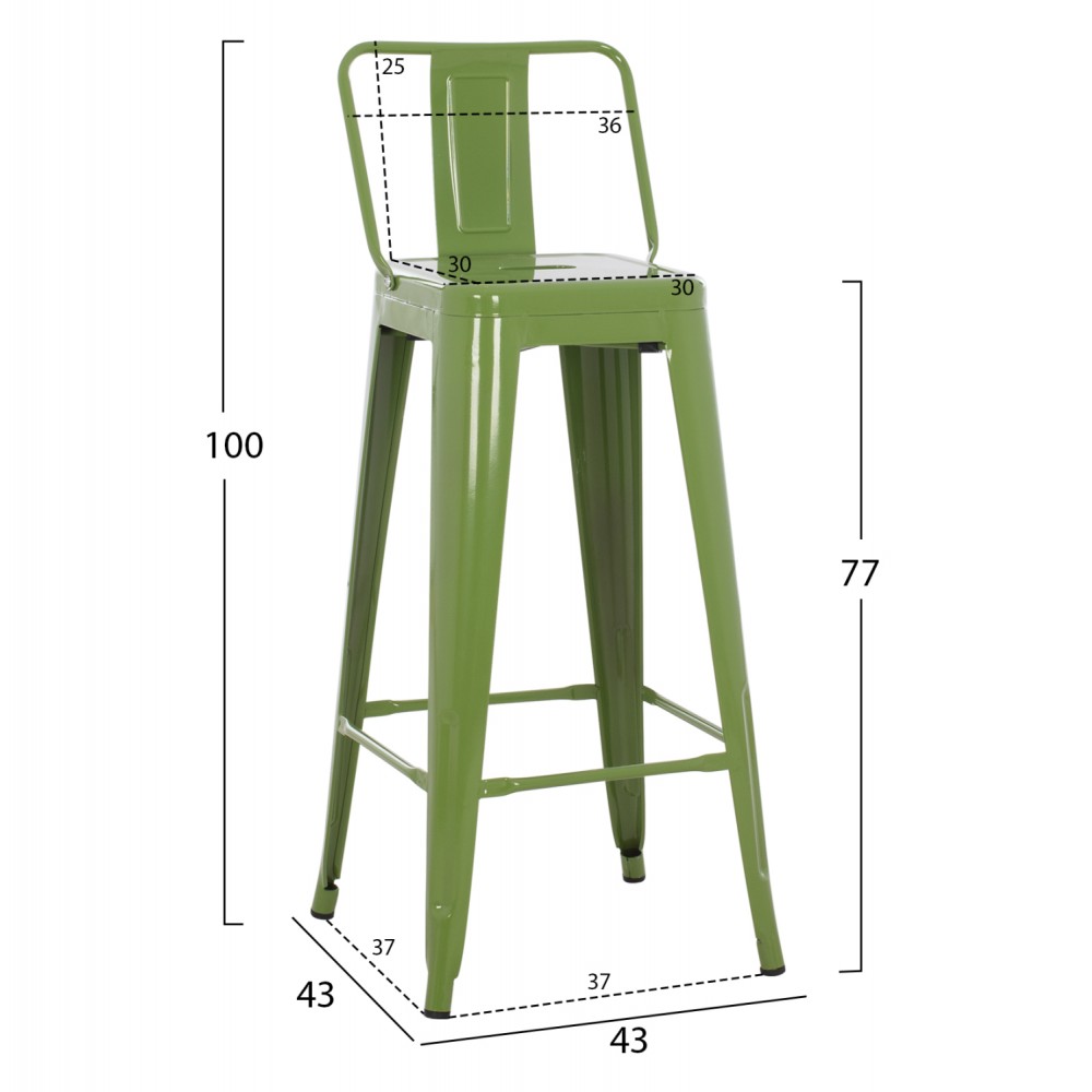 ΣΚΑΜΠΟ BAR ΜΕΤΑΛΛΙΚΟ MELITA ME ΠΛΑΤΗ ΣΕ LIGHT OLIVE GREEN HM8643.13 43Χ43Χ100εκ.