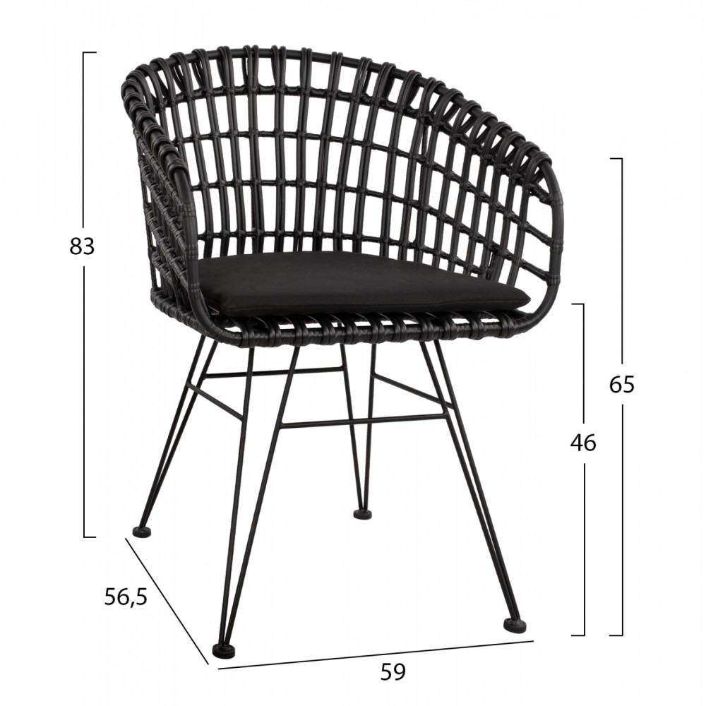 ΠΟΛΥΘΡΟΝΑ ΤΥΠΟΥ ΦΩΛΙΑ ΜΕΤΑΛΛΙΚΗ ALLEGRA HM5456.02 ΜΕ WICKER ΜΑΥΡΟ 59Χ56,5Χ83Υ εκ.