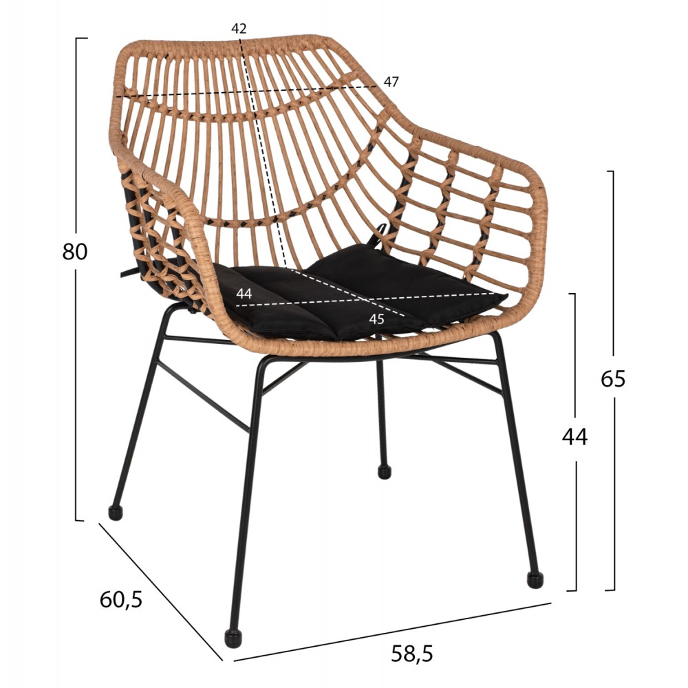 ΠΟΛΥΘΡΟΝΑ ΕΠΑΓΓΕΛΜΑΤΙΚΗ ΜΑΥΡΟ ΜΕΤΑΛΛΟ RATTAN ΜΠΕΖ & ΜΑΞΙΛΑΡΙ HM5864.01 58,5x60,5x80 εκ.