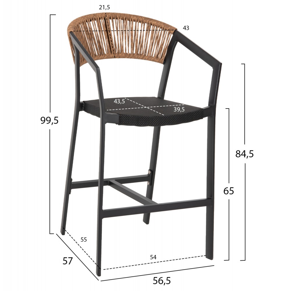 ΣΚΑΜΠΟ ΑΛΟΥΜΙΝΙΟΥ HM5892.15 ΜΕΣΑΙΟΥ ΥΨΟΥΣ RATTAN & TEXTLINE ΜΑΥΡΟ ΜΠΕΖ 55x56,5x99Υ