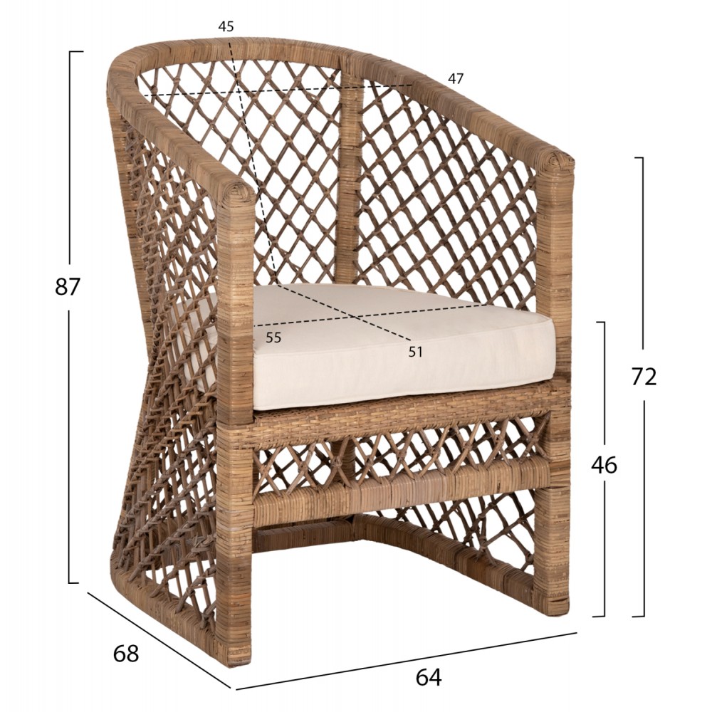 ΠΟΛΥΘΡΟΝΑ MPIKO HM5990 RATTAN ΦΥΣΙΚΟ-ΜΑΞΙΛΑΡΙ ΕΚΡΟΥ 64x68x87Υ εκ.