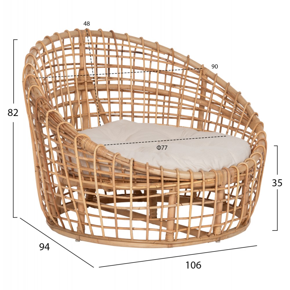 ΠΟΛΥΘΡΟΝΑ ENTO HM9814 RATTAN ΣΕ ΦΥΣΙΚΟ-ΛΕΥΚΟ ΜΑΞΙΛΑΡΙ 103x92x81Yεκ.