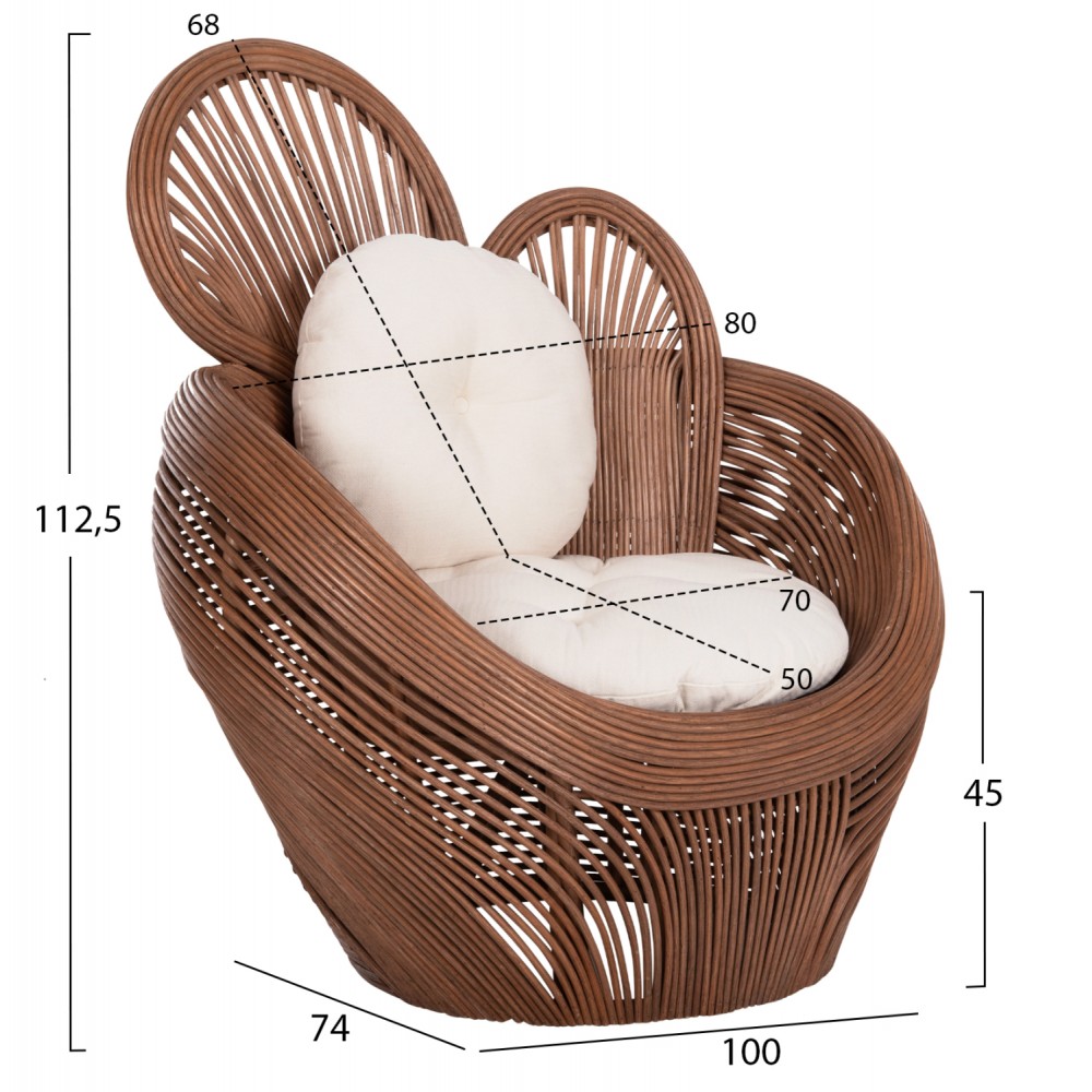 ΠΟΛΥΘΡΟΝΑ CIRCE HM9883 RATTAN ΚΑΦΕ-ΜΑΞΙΛΑΡΙΑ ΕΚΡΟΥ 100x74x112,5Υεκ.