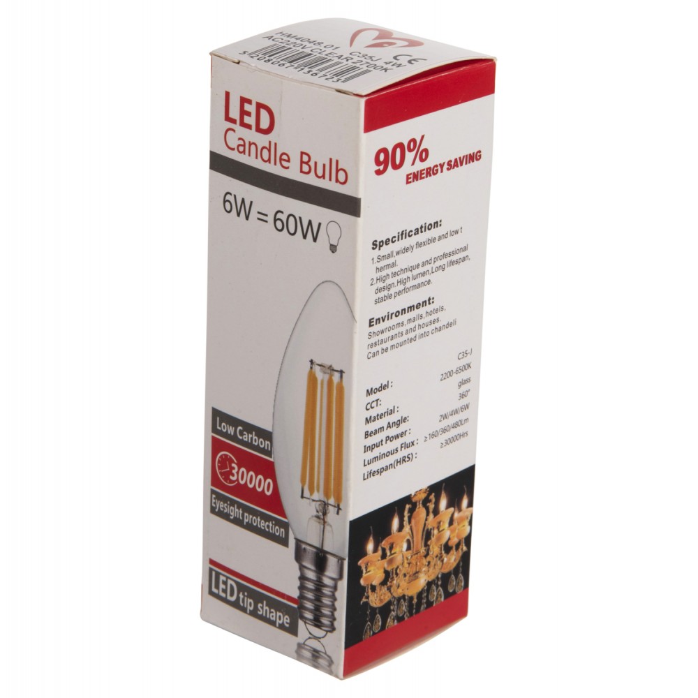 ΛΑΜΠΤΗΡΑΣ LED FILAMENT 4W E14 3000K ΔΙΑΦΑΝΟΣ DIMMABLE HM4048.01