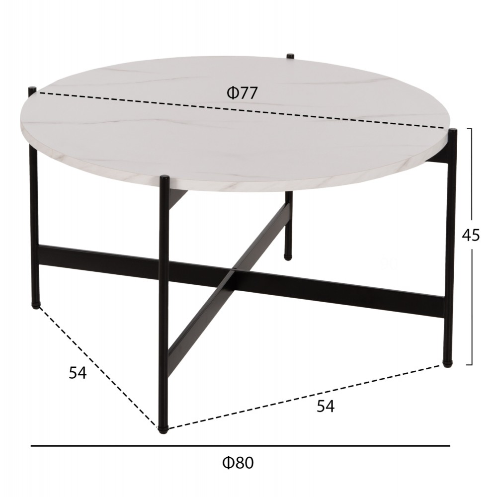 ΣΕΤ 2ΤΜΧ ΤΡΑΠΕΖΙΑ ΣΑΛΟΝΙΟΥ RONDA HM21089.04 MDF ΛΕΥΚΟ ΜΑΡΜΑΡΟ Φ80εκ & Φ50εκ