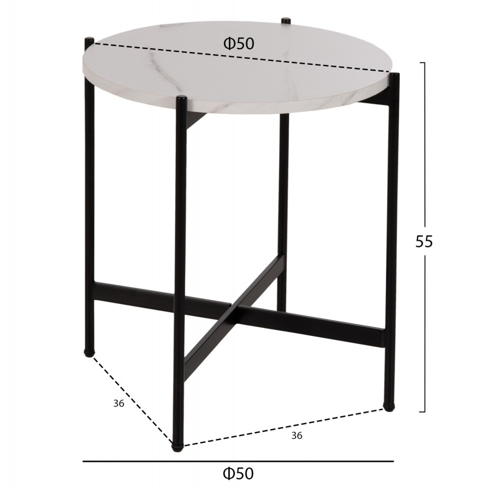 ΣΕΤ 2ΤΜΧ ΤΡΑΠΕΖΙΑ ΣΑΛΟΝΙΟΥ RONDA HM21089.04 MDF ΛΕΥΚΟ ΜΑΡΜΑΡΟ Φ80εκ & Φ50εκ