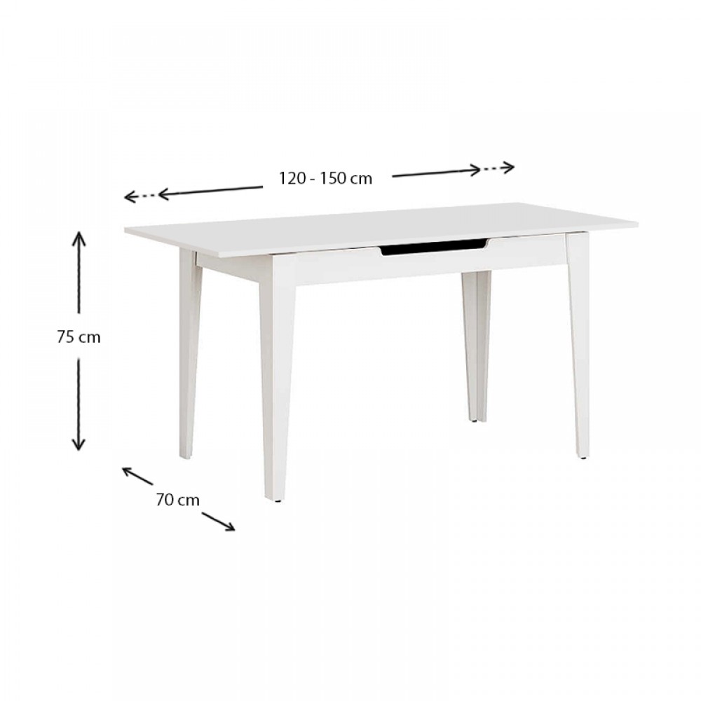 Τραπέζι Trendline Megapap επεκτεινόμενο χρώμα λευκό 120/150x70x75εκ.