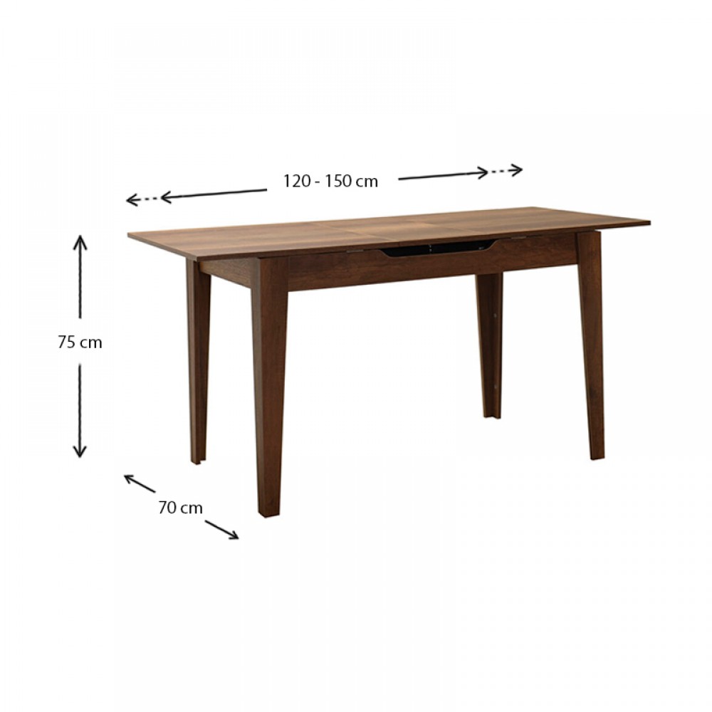 Τραπέζι Trendline Megapap επεκτεινόμενο χρώμα καρυδί 120/150x70x75εκ.