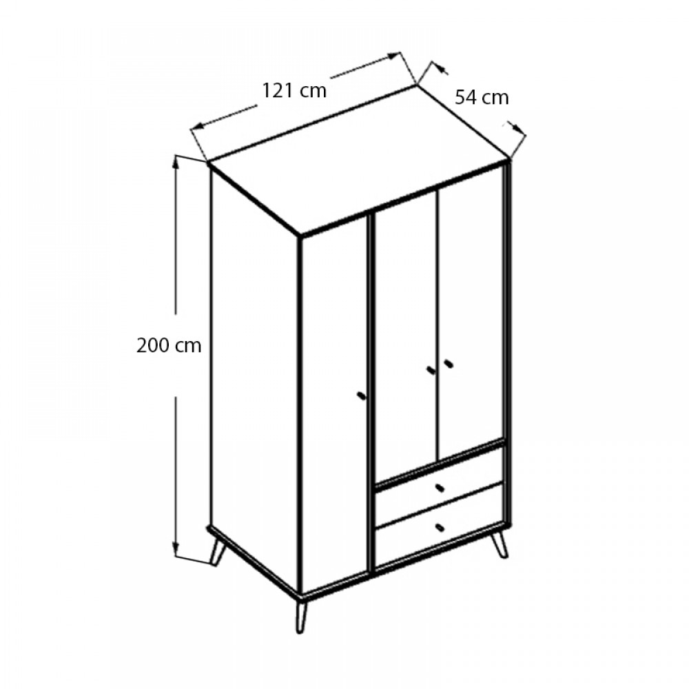 Ντουλάπα ρούχων Terra Megapap τρίφυλλη με συρτάρια χρώμα florida oak 121x54x200εκ.
