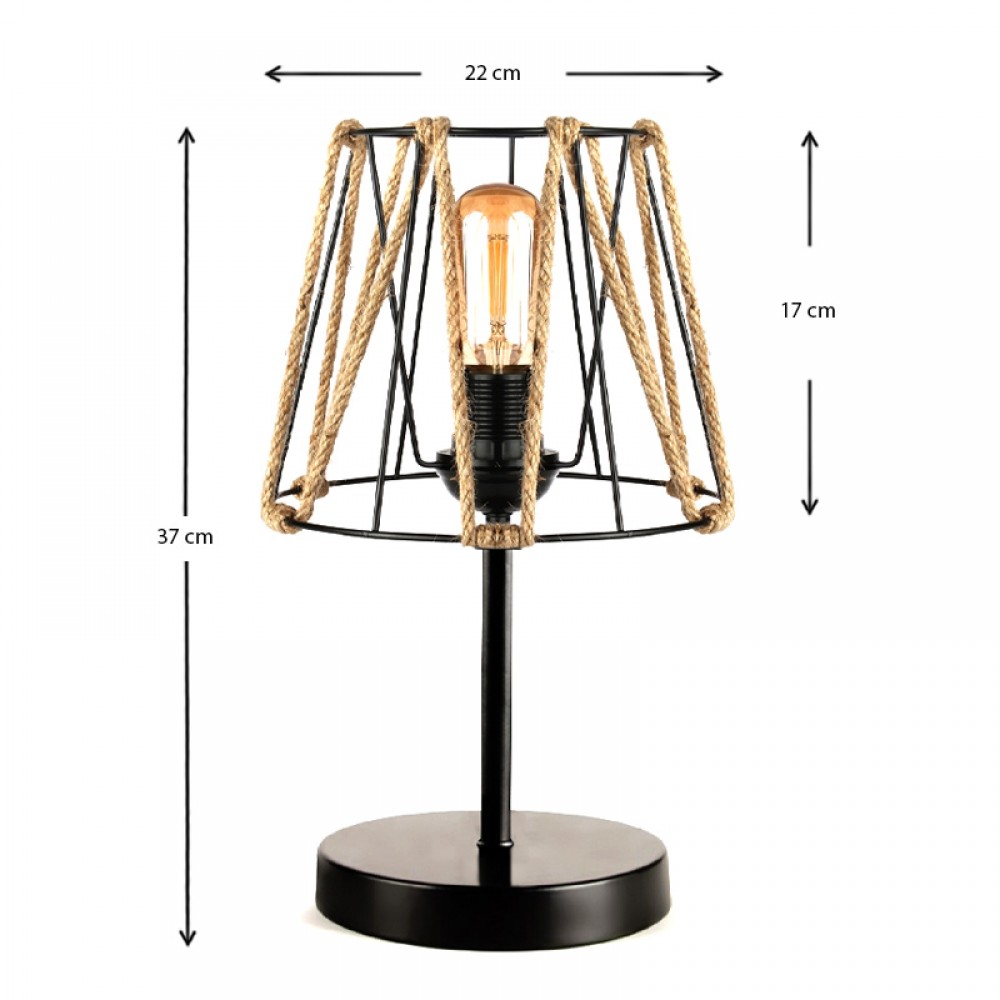 Φωτιστικό επιτραπέζιο Clancy Megapap E27 σχοινί/μεταλλικό χρώμα μαύρο 22x17x37εκ.