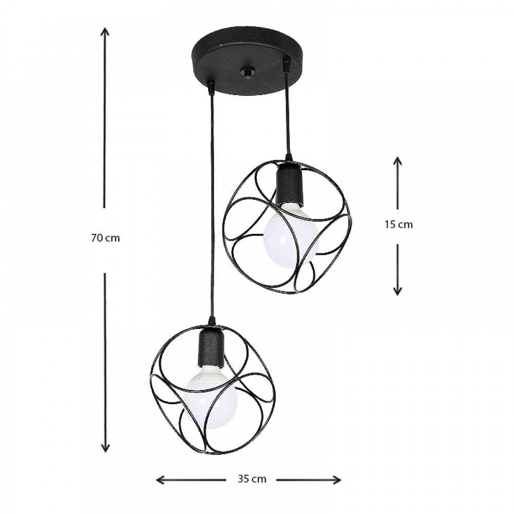 Φωτιστικό οροφής Lusita Megapap E27 μεταλλικό δίφωτο χρώμα μαύρο 35x35x70εκ.