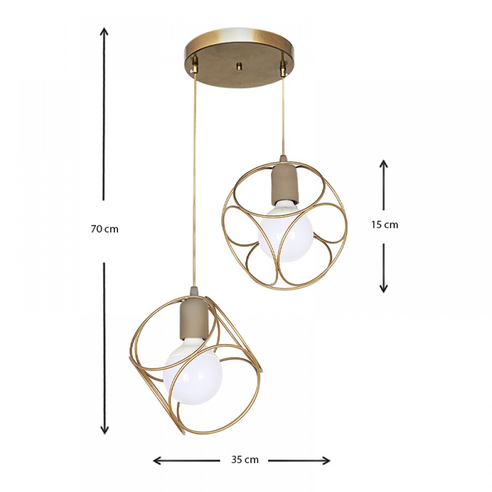 Φωτιστικό οροφής Lusita Megapap E27 μεταλλικό δίφωτο χρώμα χρυσό 35x35x70εκ.