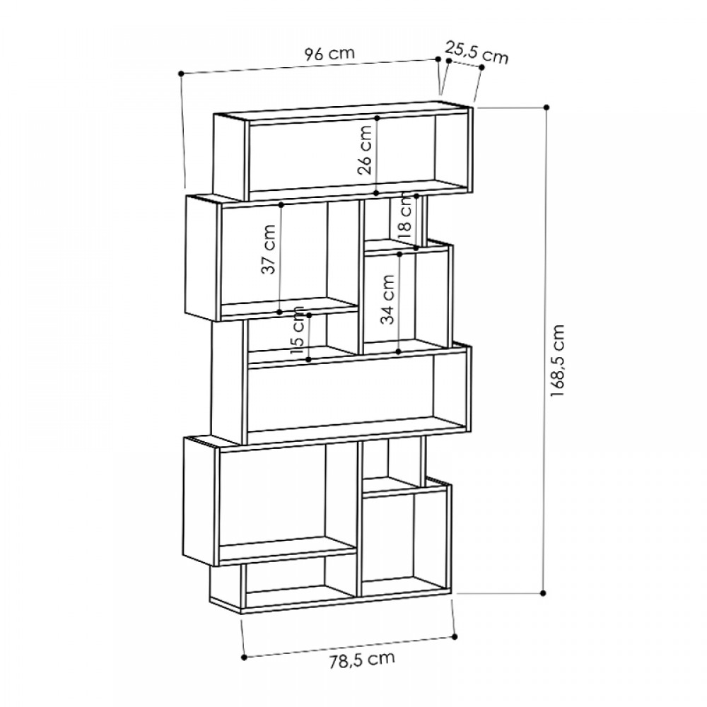 Βιβλιοθήκη μελαμίνης Karmato Megapap χρώμα ανθρακί 96x25,5x168,5εκ.