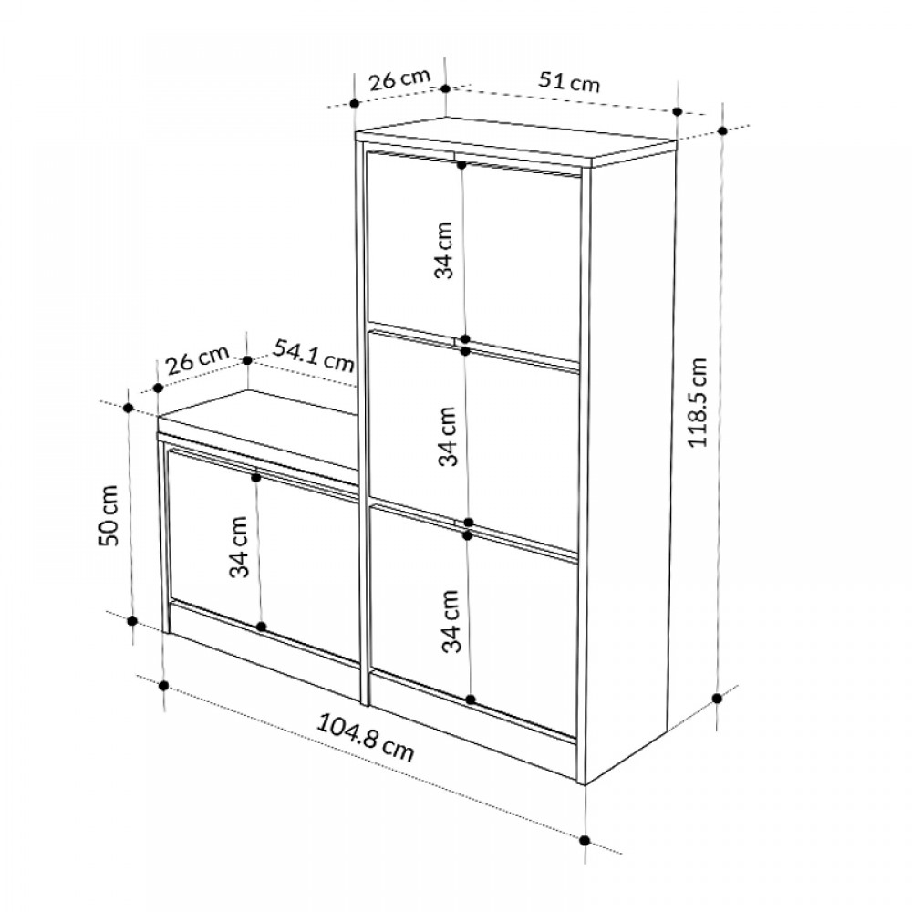 Παπουτσοθήκη μελαμίνης Dude Megapap χρώμα λευκό 104,8x26x118,5εκ.