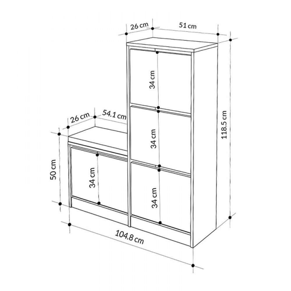 Παπουτσοθήκη μελαμίνης Dude Megapap χρώμα μαύρο 104,8x26x118,5εκ.