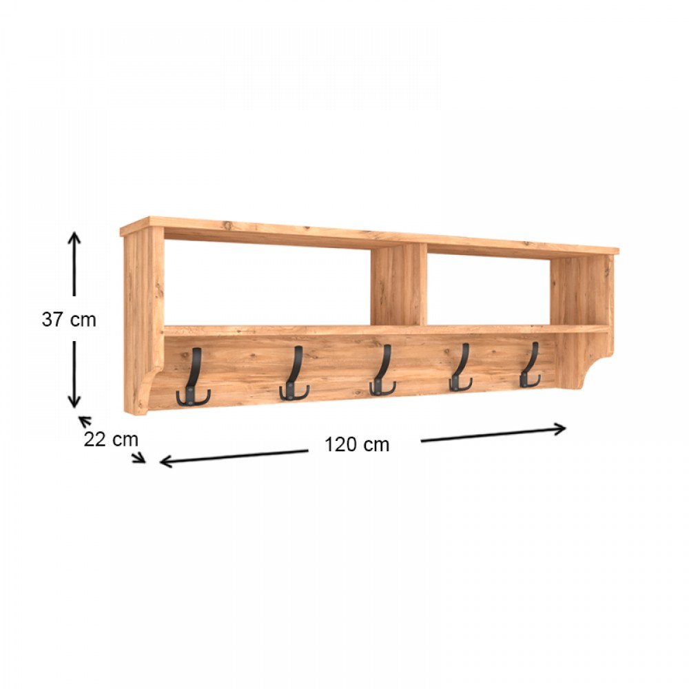 Κρεμάστρα τοίχου Ottila Megapap από μελαμίνη χρώμα pine oak 120x22x37εκ.