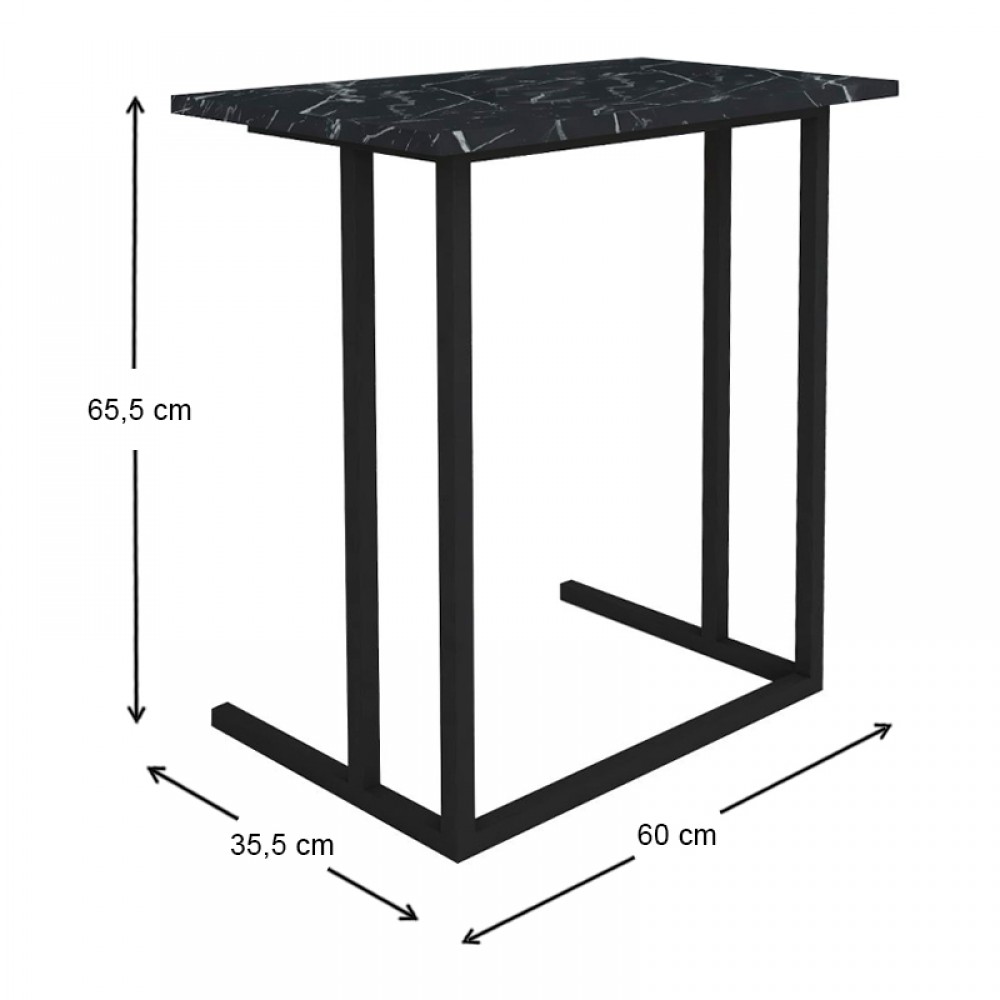 Βοηθητικό τραπεζάκι Jango Megapap μεταλλικό - μελαμίνης χρώμα μαύρο εφέ μαρμάρου 60x35,5x65,5εκ.