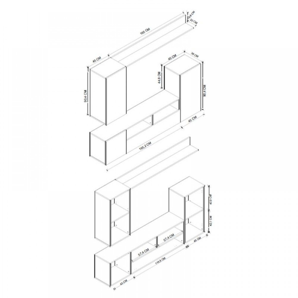 Σύνθεση τηλεόρασης Rodos Megapap χρώμα λευκό 210,2x36x90,4εκ.