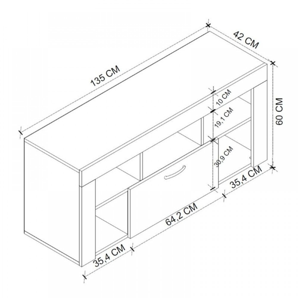 Έπιπλο τηλεόρασης Midili Megapap χρώμα sapphire oak - ανθρακί 135x42x60,7εκ.