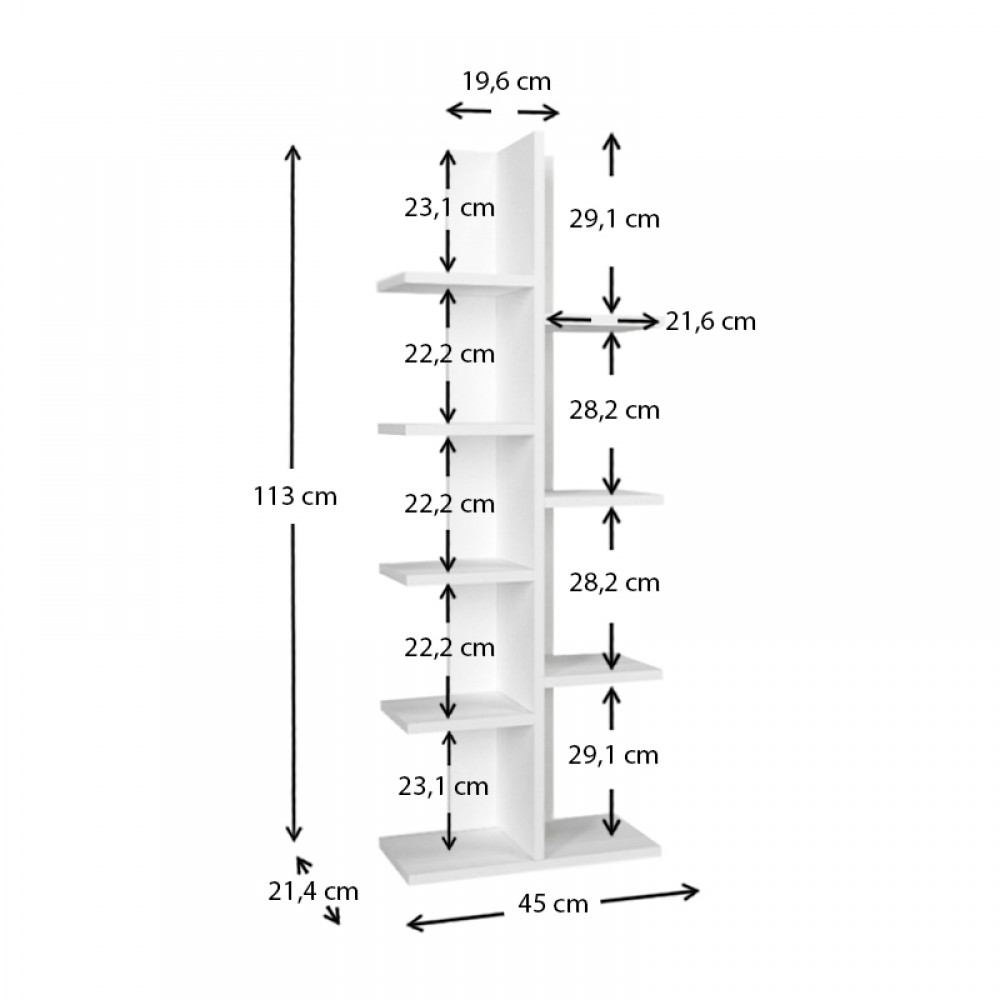 Βιβλιοθήκη μελαμίνης Tree Megapap χρώμα λευκό 45x21,4x113εκ.