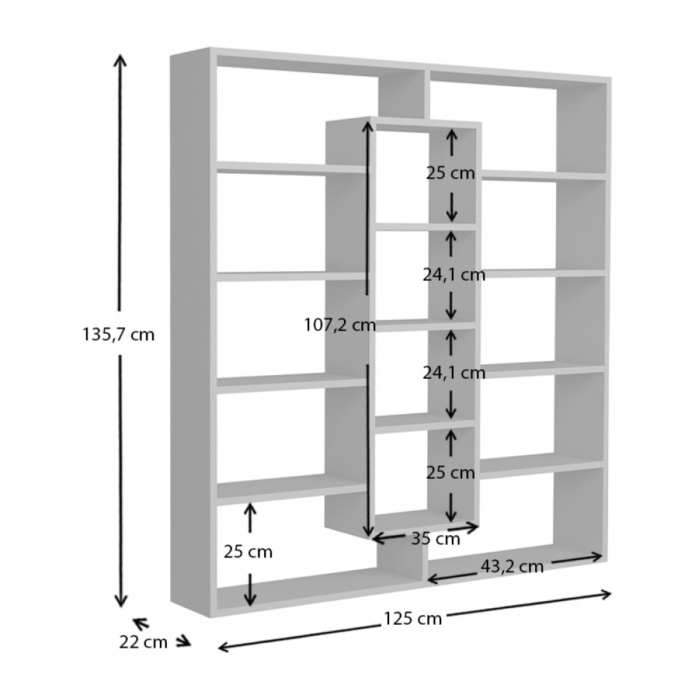 Βιβλιοθήκη μελαμίνης Ample Megapap χρώμα λευκό 125x22x135,7εκ.