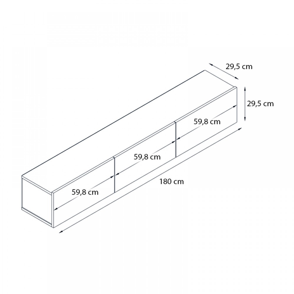 Έπιπλο τηλεόρασης επιτοίχιο Damla Megapap με LED χρώμα sapphire oak - μαύρο 180x29,5x29,5εκ.