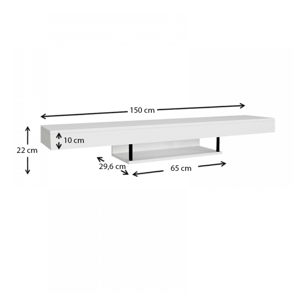 Έπιπλο τηλεόρασης επιτοίχιο Albares Megapap από μελαμίνη με LED χρώμα λευκό 150x29,6x22εκ.