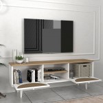 Έπιπλο τηλεόρασης Aureta Megapap χρώμα λευκό - sapphire oak 150x35x52,8 εκ.