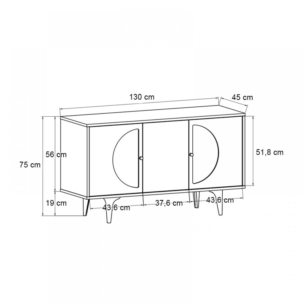 Μπουφές Aureta Megapap χρώμα λευκό - sapphire oak 130x45x75εκ.