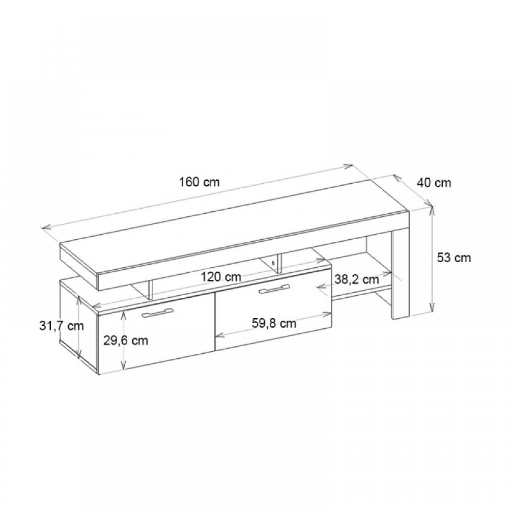 Έπιπλο τηλεόρασης Acnes Megapap χρώμα μαύρο - καρυδί 160x40x53εκ.