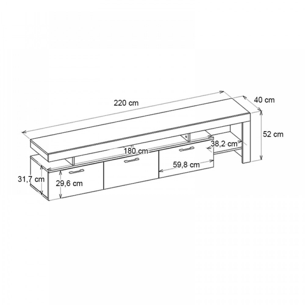 Έπιπλο τηλεόρασης Acnes Megapap χρώμα λευκό - sapphire oak 220x40x52εκ.