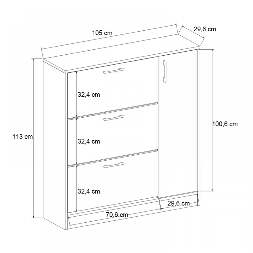 Παπουτσοθήκη Neft Megapap χρώμα λευκό 105x29,6x113εκ.