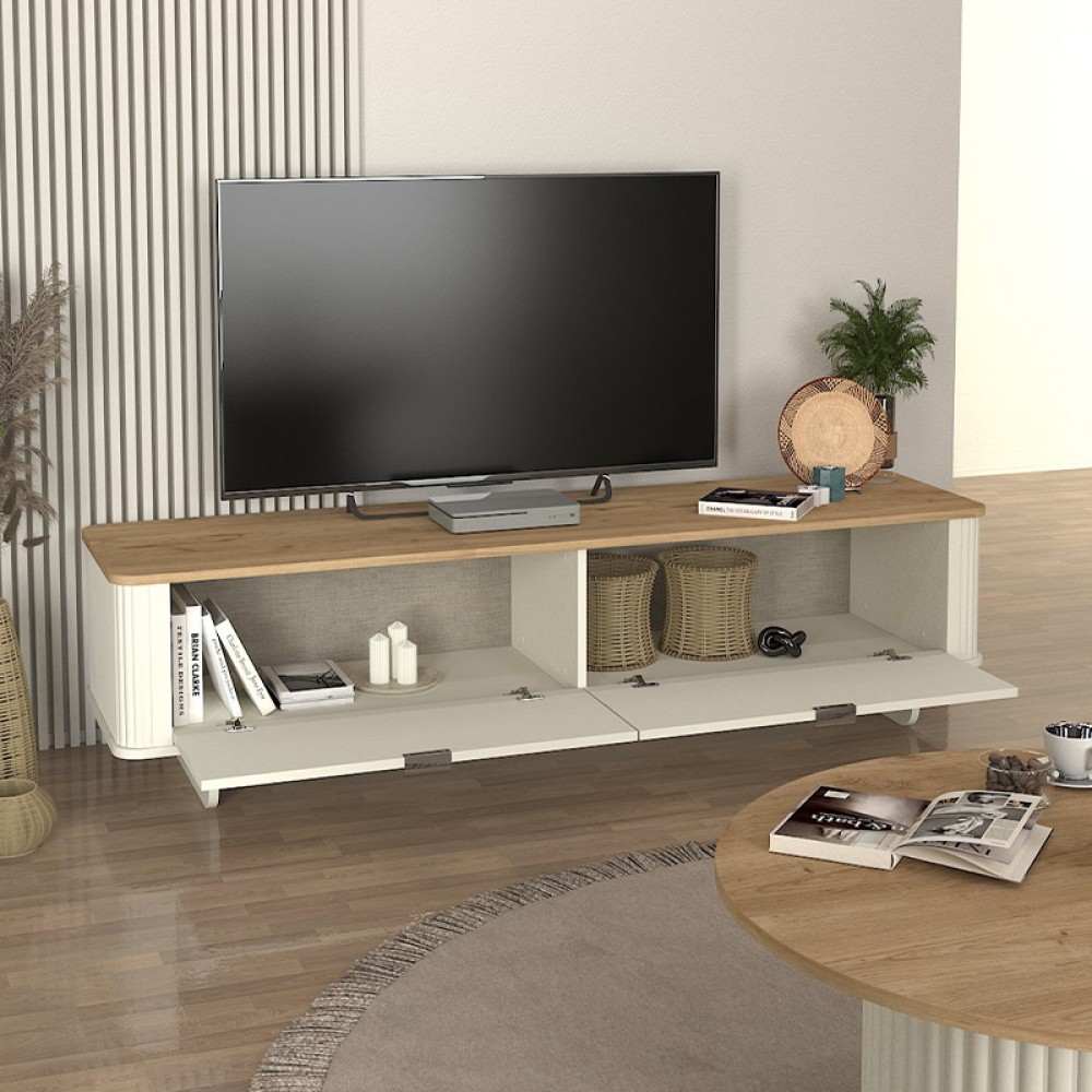 Έπιπλο τηλεόρασης Bohema Megapap χρώμα ivory - sepet oak 180x47x45,6εκ.