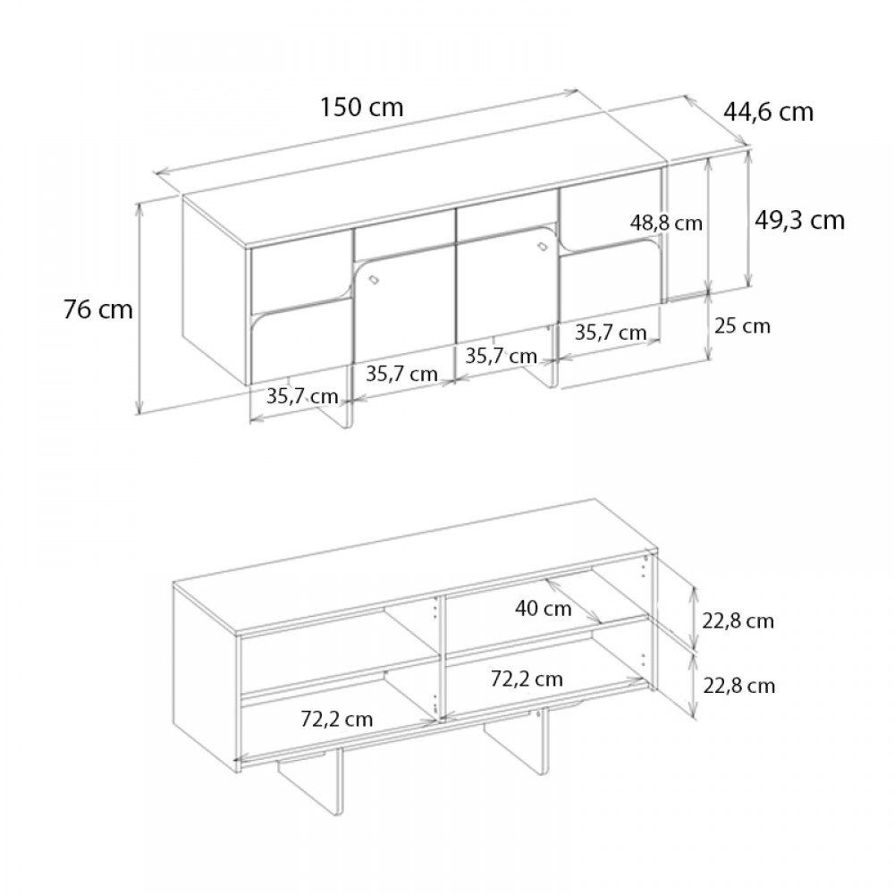 Μπουφές Lava Megapap χρώμα rota oak - ανθρακί 150x44,6x76εκ.