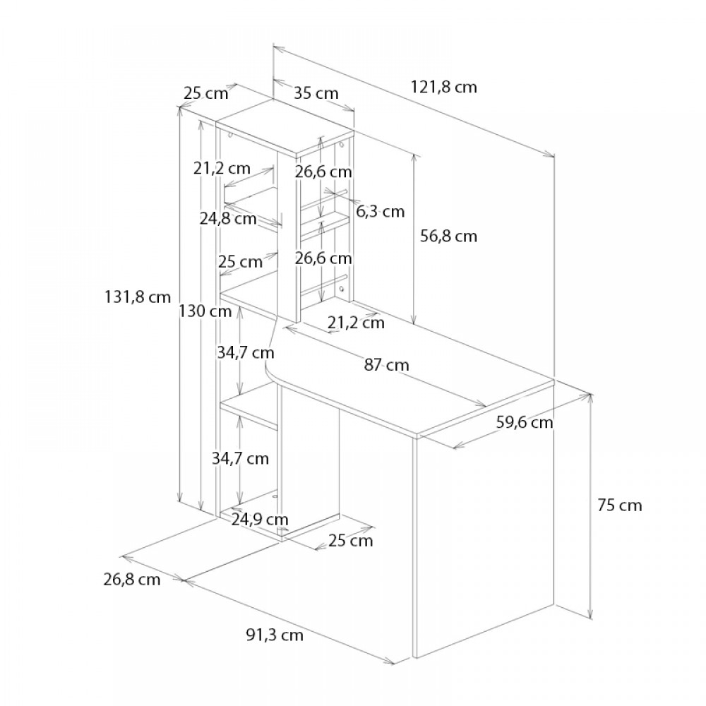 Γραφείο εργασίας Gemini Megapap χρώμα ανθρακί - λευκό 121,8x59,6x131,8εκ.