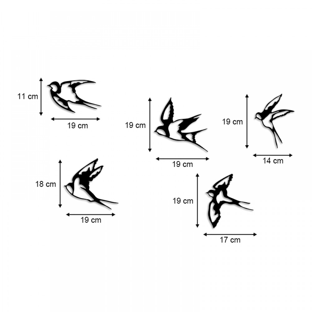 Διακοσμητικό τοίχου Swallows Megapap 5 τμχ μεταλλικό χρώμα μαύρο 19x19εκ.