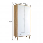 Ντουλάπα ρούχων Samet Megapap δίφυλλη χρώμα λευκό - sapphire oak 80x50x195εκ.