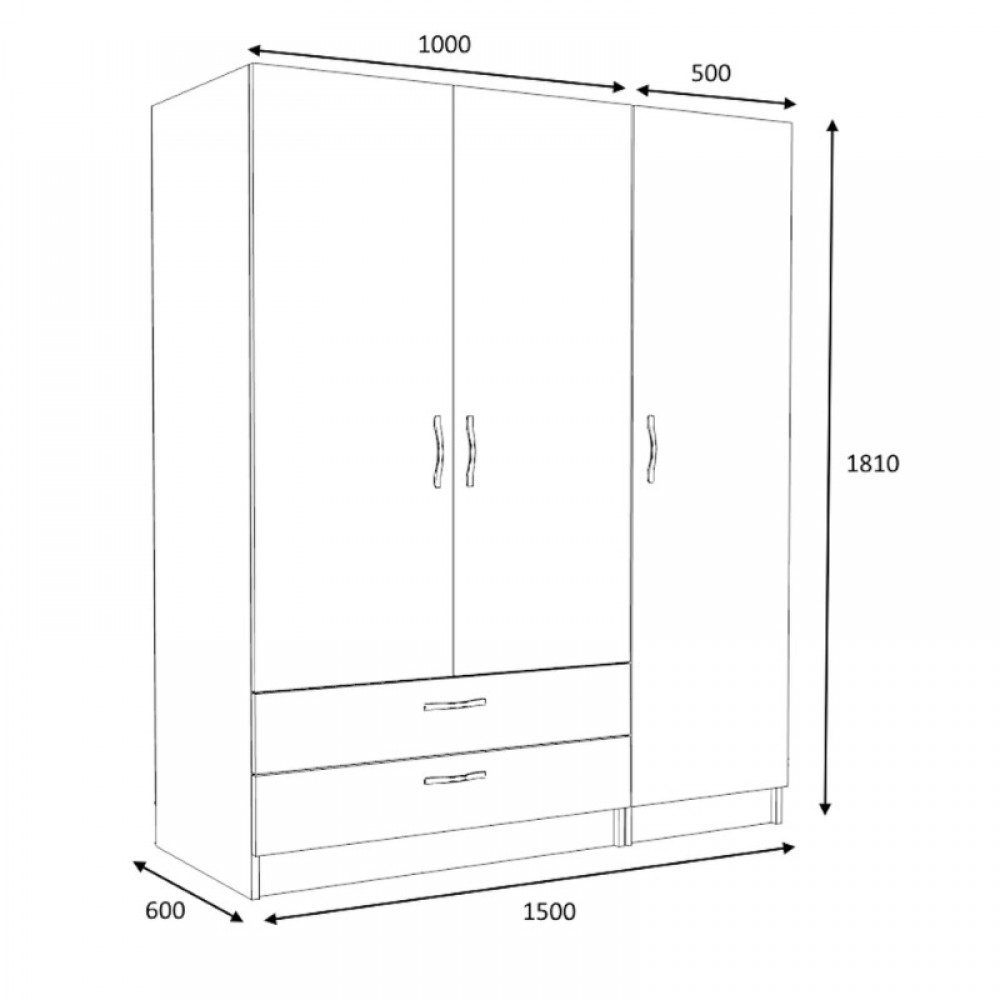 Ντουλάπα ρούχων Victoria Megapap τρίφυλλη με συρτάρια χρώμα λευκό 150x60x181εκ.