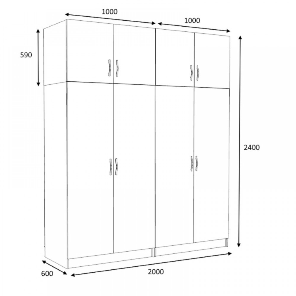Ντουλάπα ρούχων Victoria Megapap τετράφυλλη με πατάρι χρώμα καρυδί 200x60x240εκ.