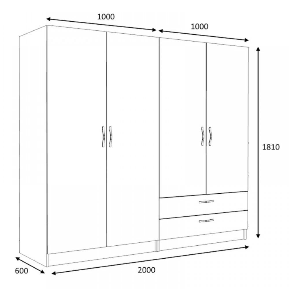 Ντουλάπα ρούχων Victoria Megapap τετράφυλλη με συρτάρια χρώμα καρυδί 200x60x181εκ.